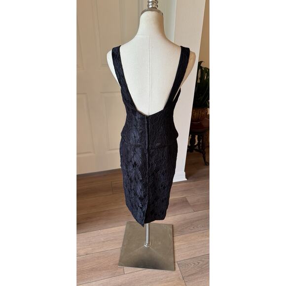 Vintage 80s Scott McClintock Black Lace Wiggle Dress Rhinestone Buttons 4P Sexy - Picture 4 of 16